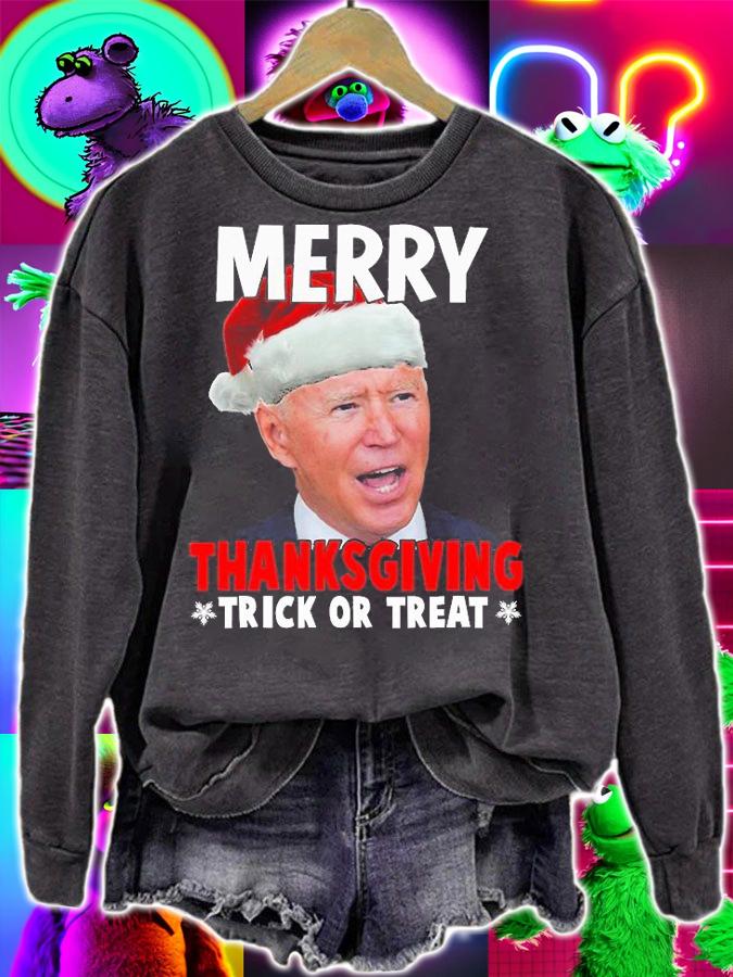 Santa Joe Biden Merry Thanksgiving Christmas Trick Or Treat Ugly T-Shirt sweatshirt