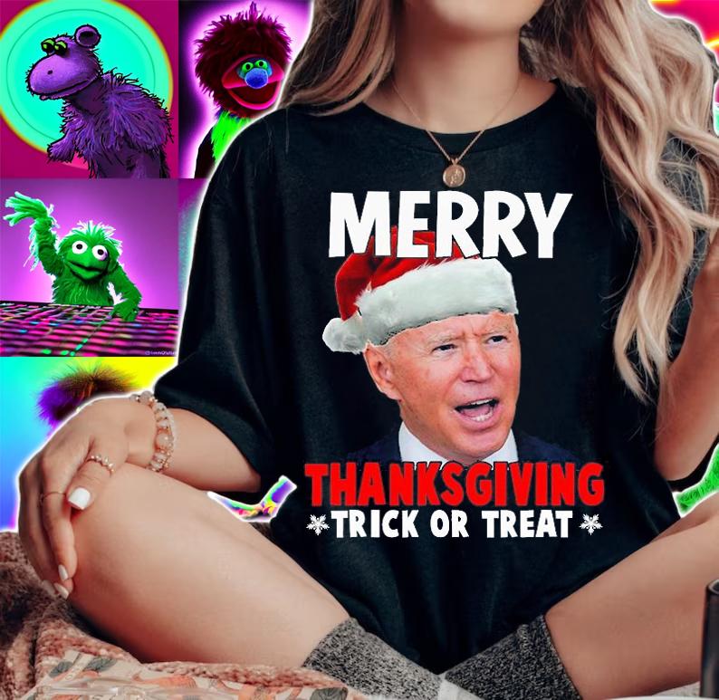 Santa Joe Biden Merry Thanksgiving Christmas Trick Or Treat Ugly T-Shirt woman shirt