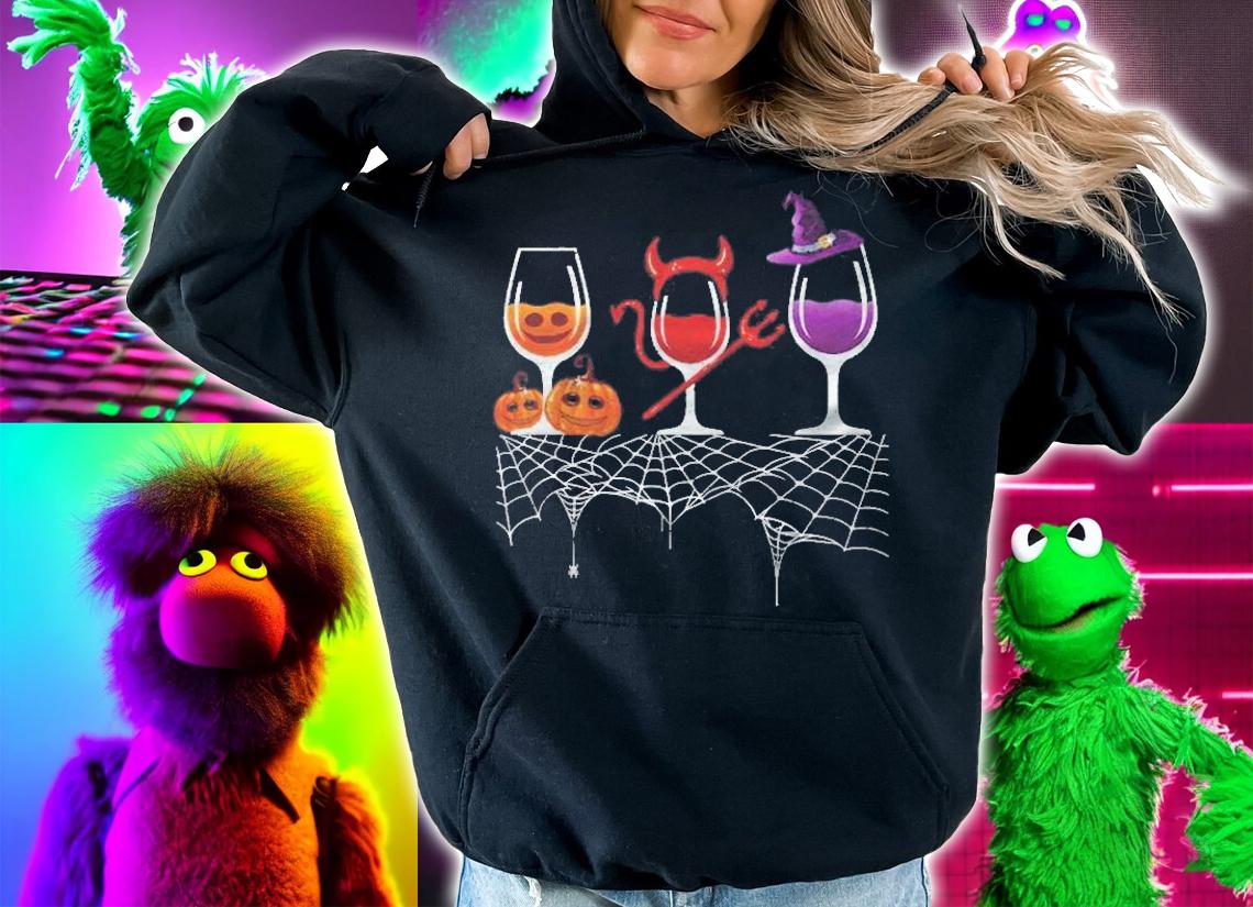 Vintage Halloween Red Wine Glass Pumpkin Devil Witch Cute Shirt hoodie