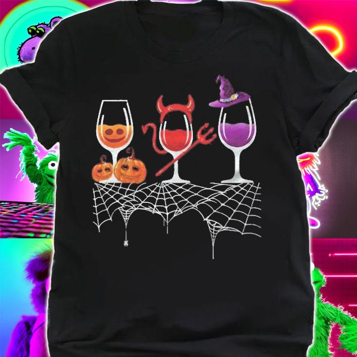 Vintage Halloween Red Wine Glass Pumpkin Devil Witch Cute Shirt shirt