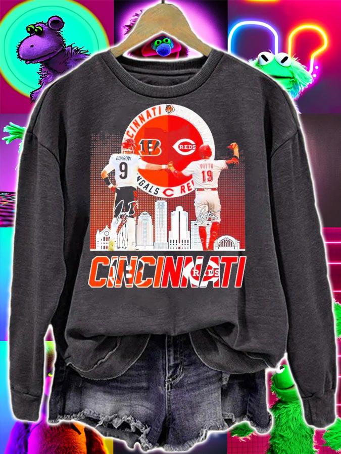 CINCINNATI Cincinnati Bengals Joe Burrow Vs Cincinnati Reds Joey Votto Signatures Shirt sweatshirt