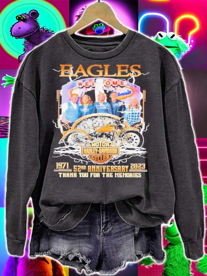 Eagles Motor Harley Davidson Cycles 1971-2023 52nd Anniversary Signatures Thank You For The Memories Shirt' sweatshirt