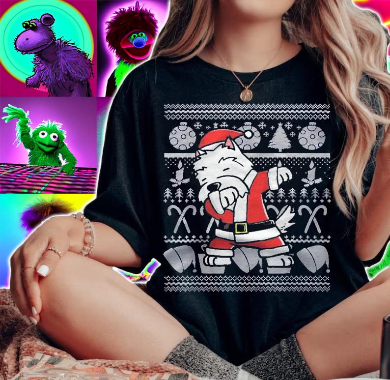 Funny Dabbing Westie Dog Ugly Christmas Shirt woman shirt