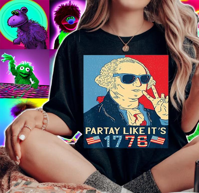 George Washington Party Like Its 1776 Poster Retro T-Shirt woman shirt