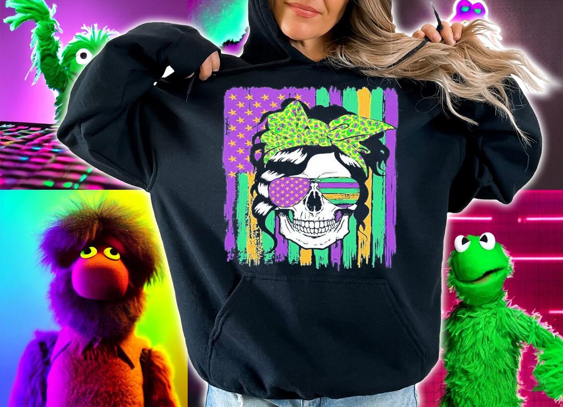 Mardi Gras Skull Women Headband Glasses Carnival T-Shirt hoodie