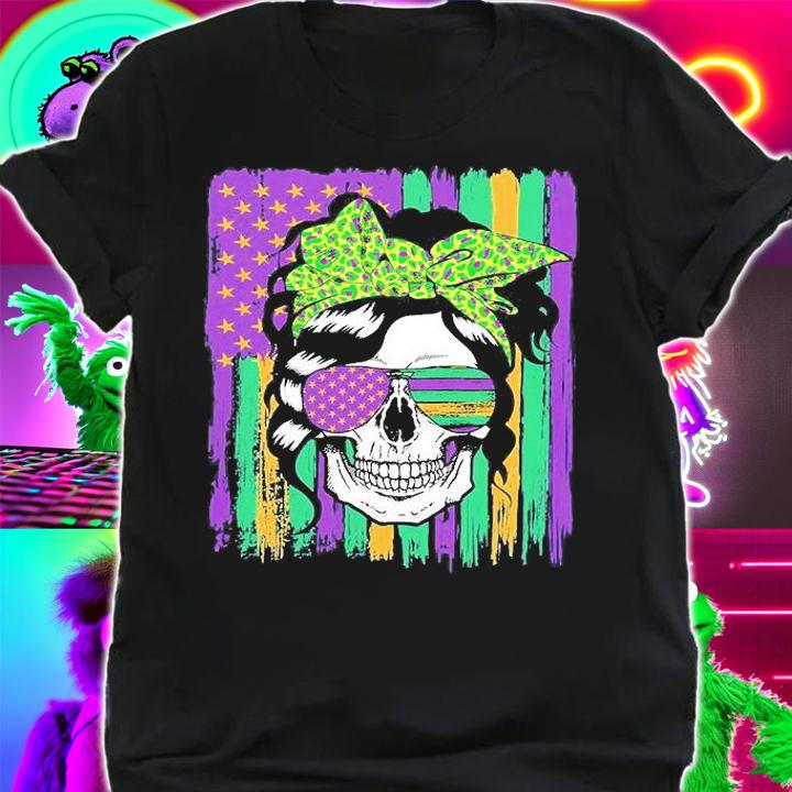 Mardi Gras Skull Women Headband Glasses Carnival T-Shirt shirt