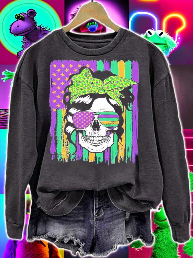 Mardi Gras Skull Women Headband Glasses Carnival T-Shirt sweatshirt