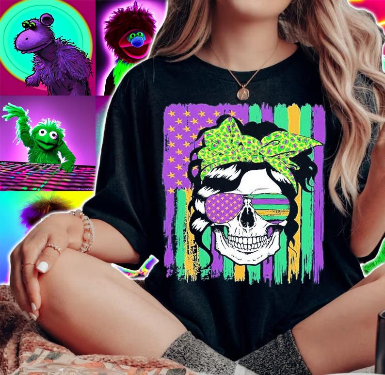 Mardi Gras Skull Women Headband Glasses Carnival T-Shirt woman shirt