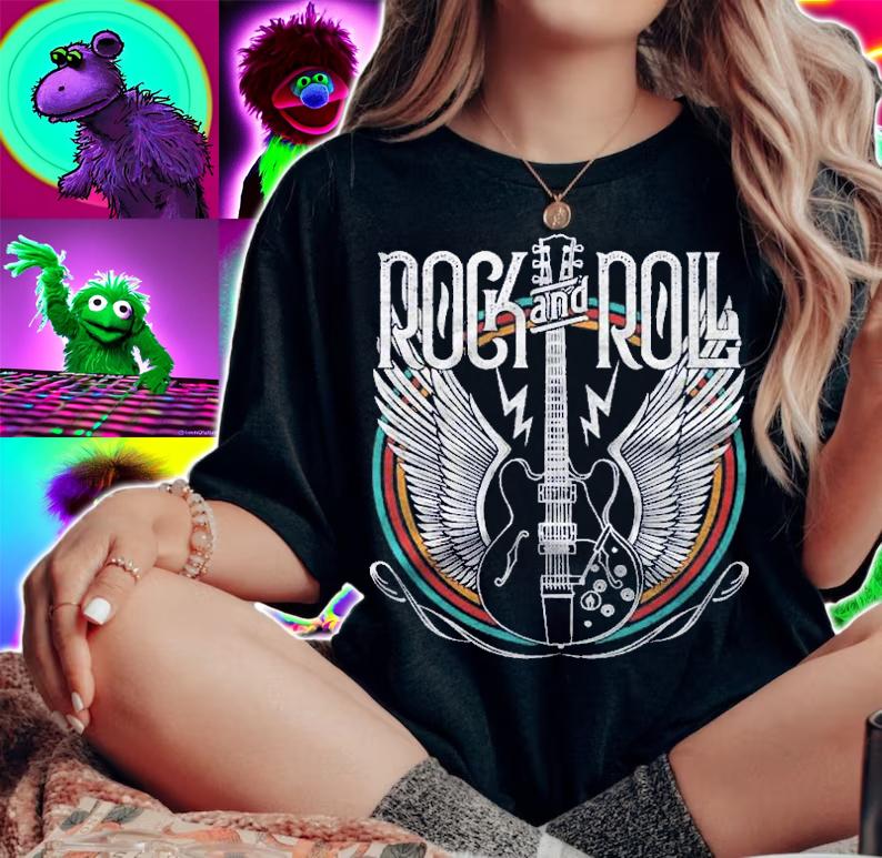 Vintage Retro Style 80S Rock & Roll Music Guitar Wings Shirt woman shirt