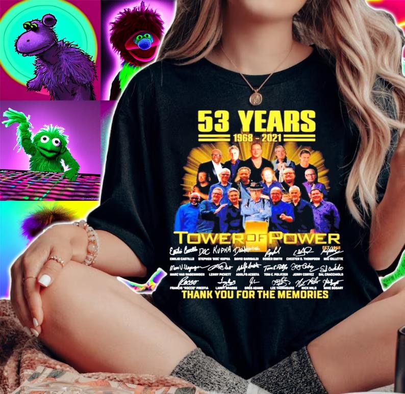 53 years 1968-2021 Tower of Power signatures thank you for the memories shirt woman shirt