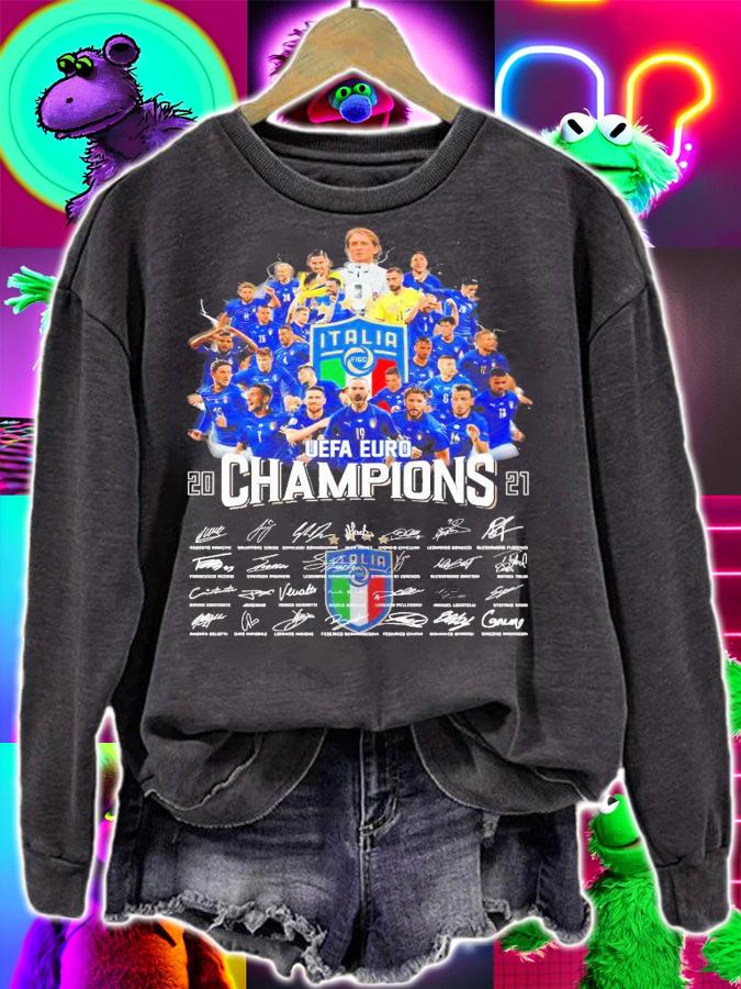 All team Italia UEFA Euro 2021 Champions signatures shirt sweatshirt