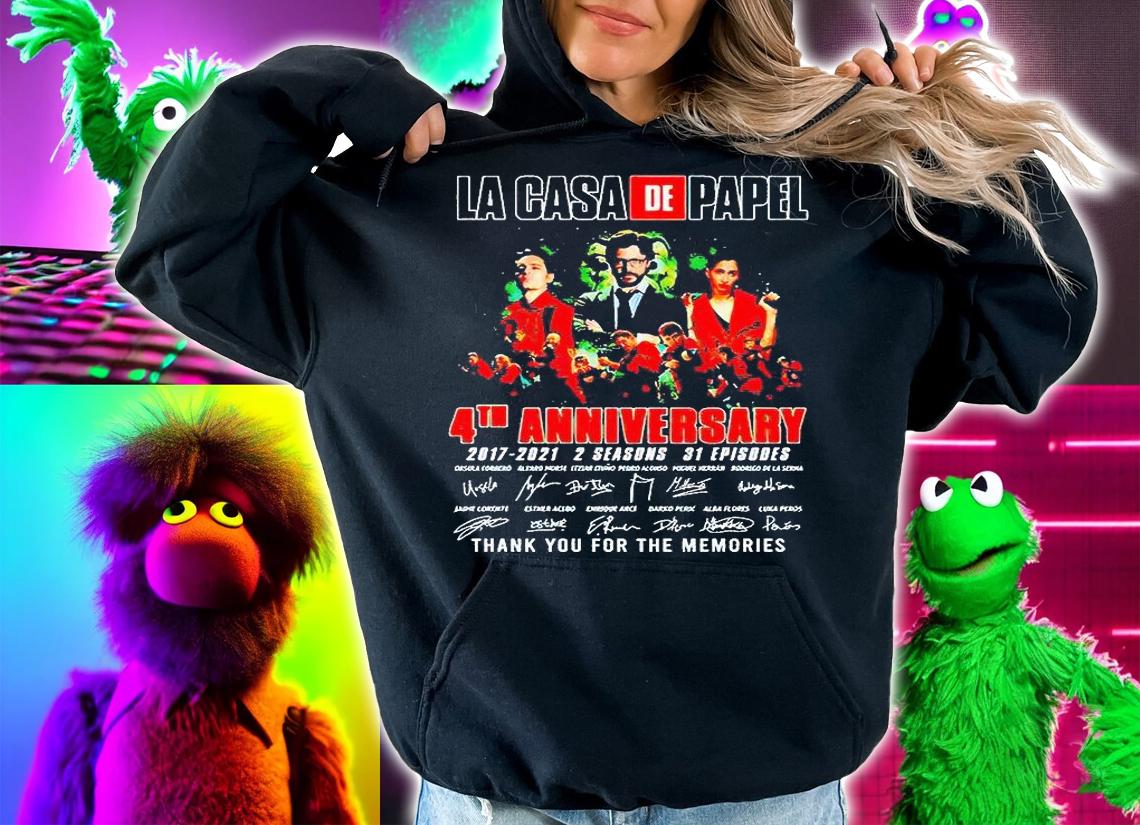 La Casa De Papel 4th 2017-2021 anniversary thank You for the memories signatures T-shirt hoodie