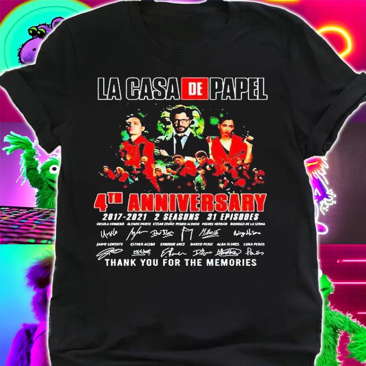 La Casa De Papel 4th 2017-2021 anniversary thank You for the memories signatures T-shirt shirt