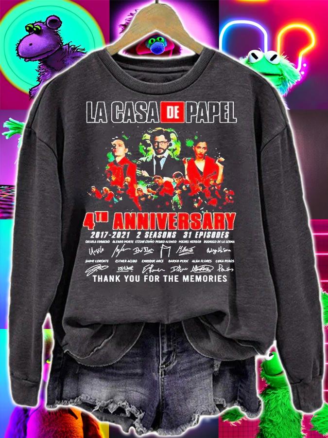 La Casa De Papel 4th 2017-2021 anniversary thank You for the memories signatures T-shirt sweatshirt