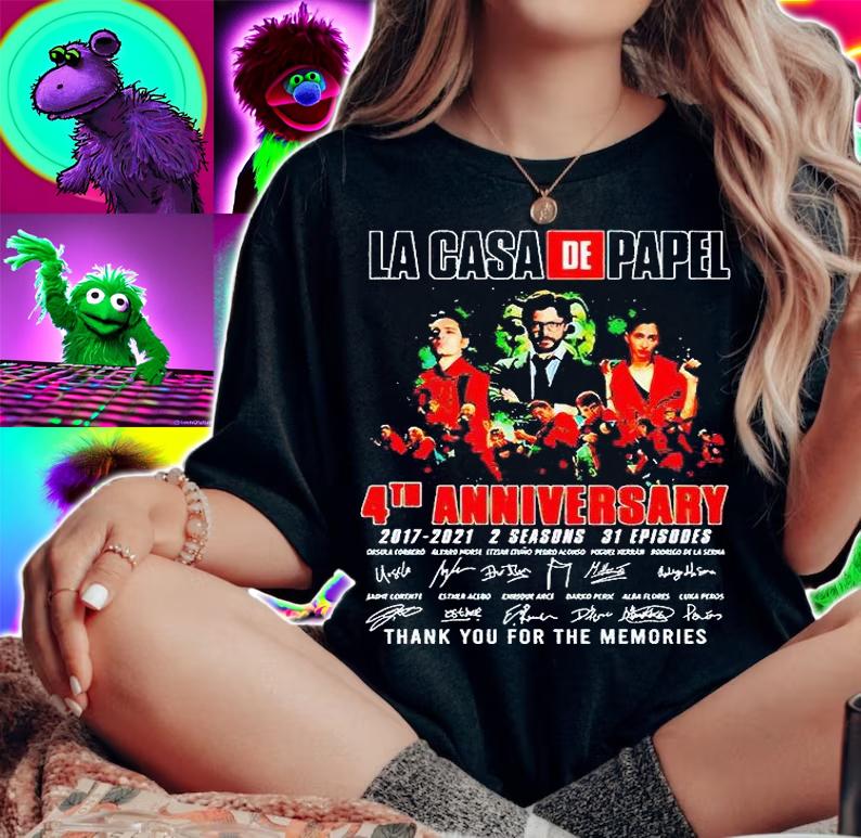 La Casa De Papel 4th 2017-2021 anniversary thank You for the memories signatures T-shirt woman shirt