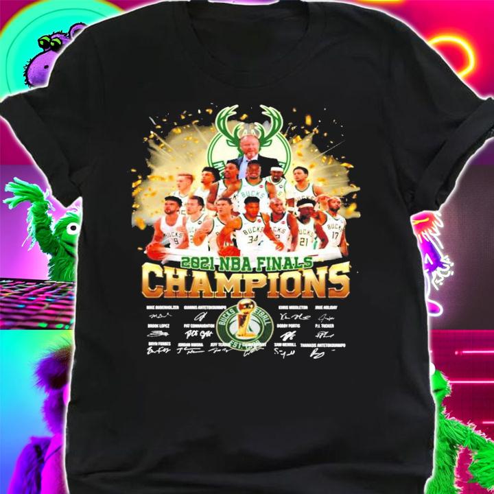 Milwaukee Bucks 2021 NBA Finals Champions all team signatures shirt shirt