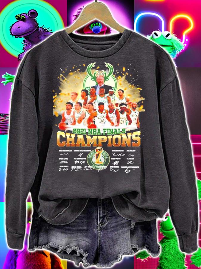 Milwaukee Bucks 2021 NBA Finals Champions all team signatures shirt sweatshirt