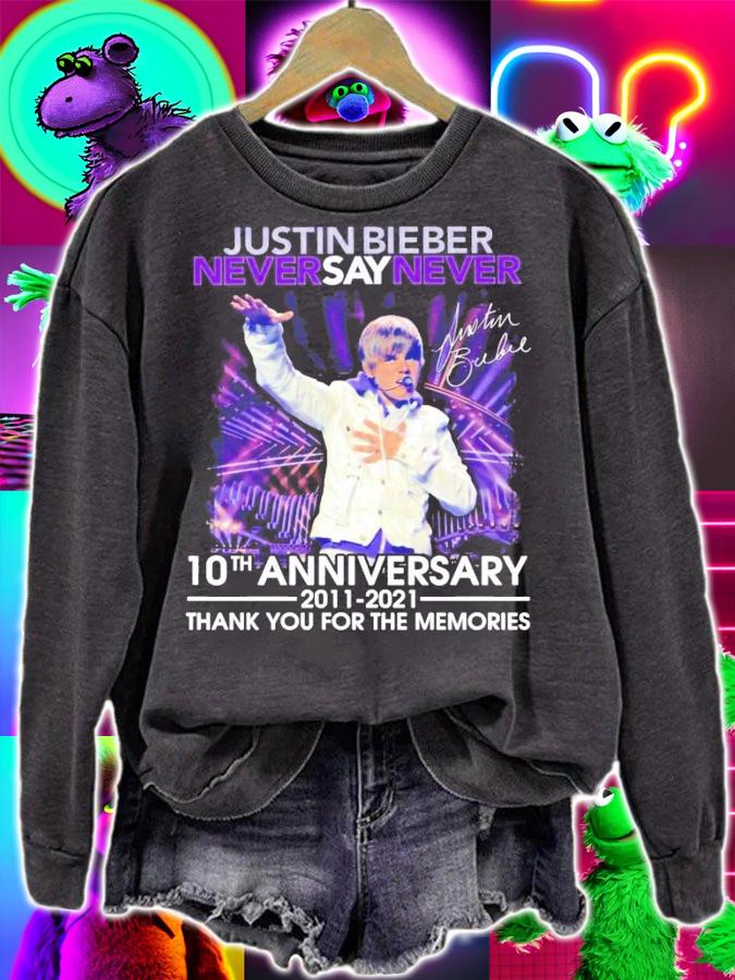 Justin Bieber never say never 10th anniversary signature shirt sweatshirt