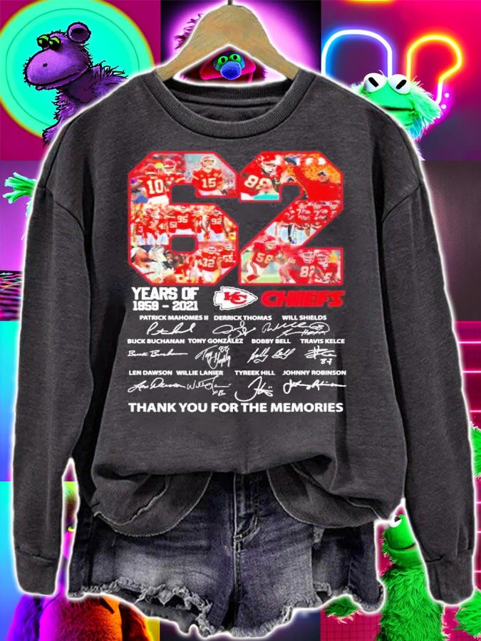 62 years of 1959-2021 Kansas City Chiefs thank you for the memories shirt