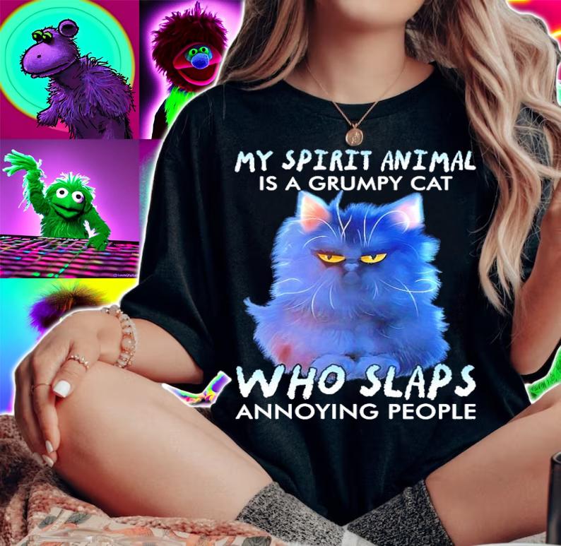 Cat my spirit animal is a grumpy cat who slaps annoying people shirt woman shirt