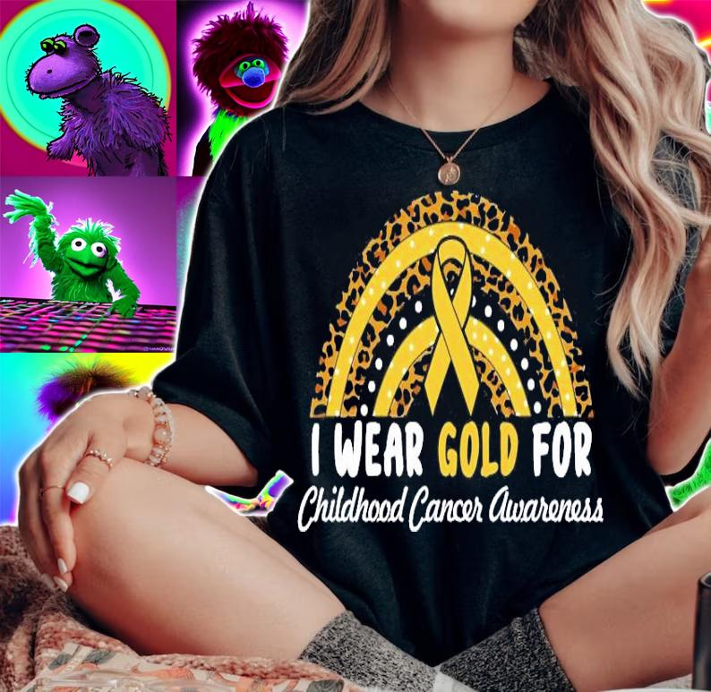 I wear gold for Childhood Cancer Awareness rainbow shirt woman shirt