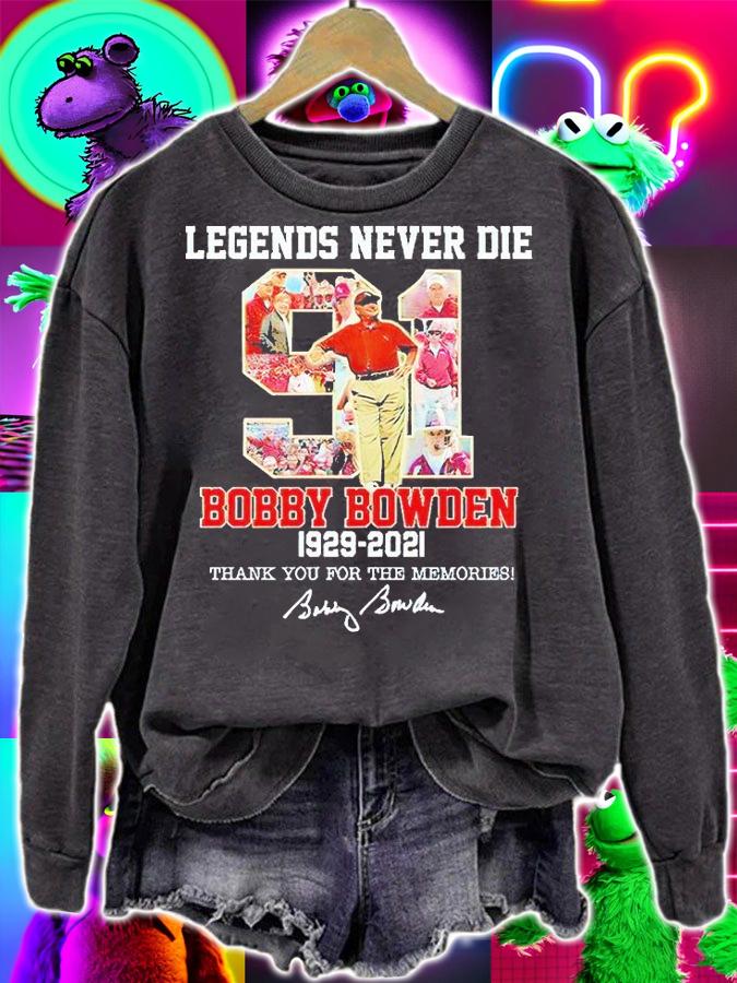 Legends never die Bobby Bowden 1929-2021 thank You for the memories signature T-shirts, hoodie and sweatshirt
