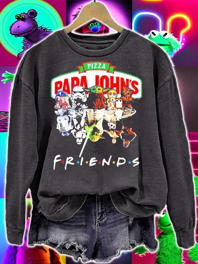 Star Wars characters chibi water reflection Pizza Papa John's friends T-shirt sweatshirt