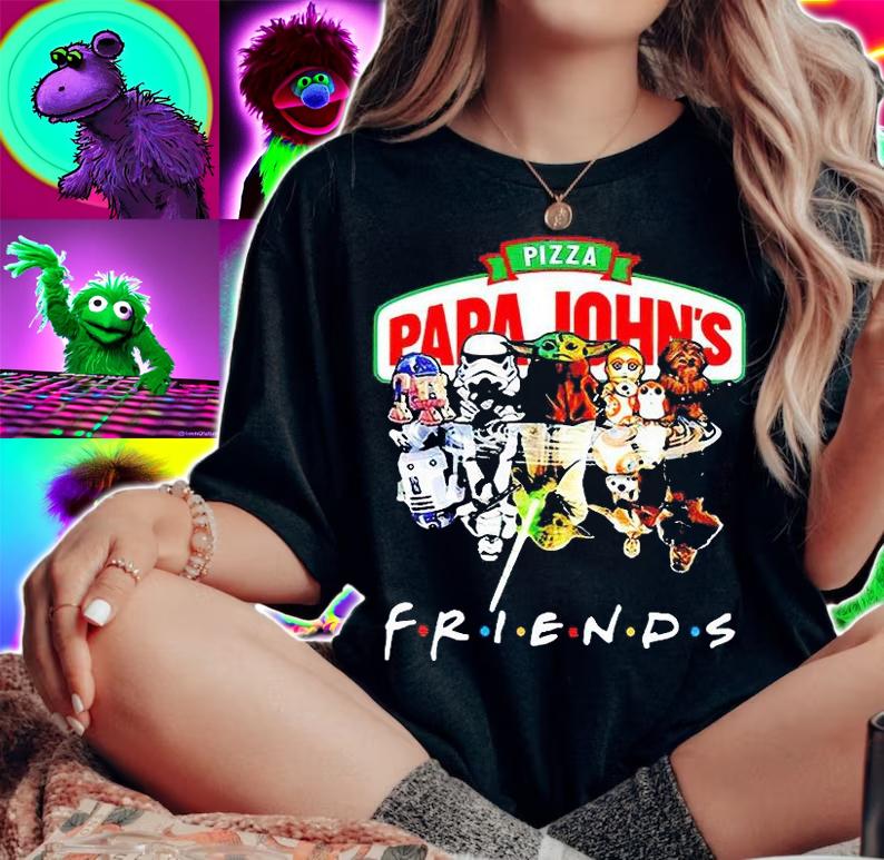 Star Wars characters chibi water reflection Pizza Papa John's friends T-shirt woman shirt