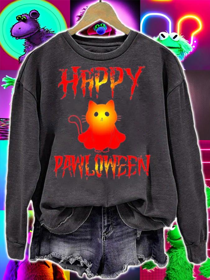 Halloween Cats Ghost Happy Pawloween Shirt
