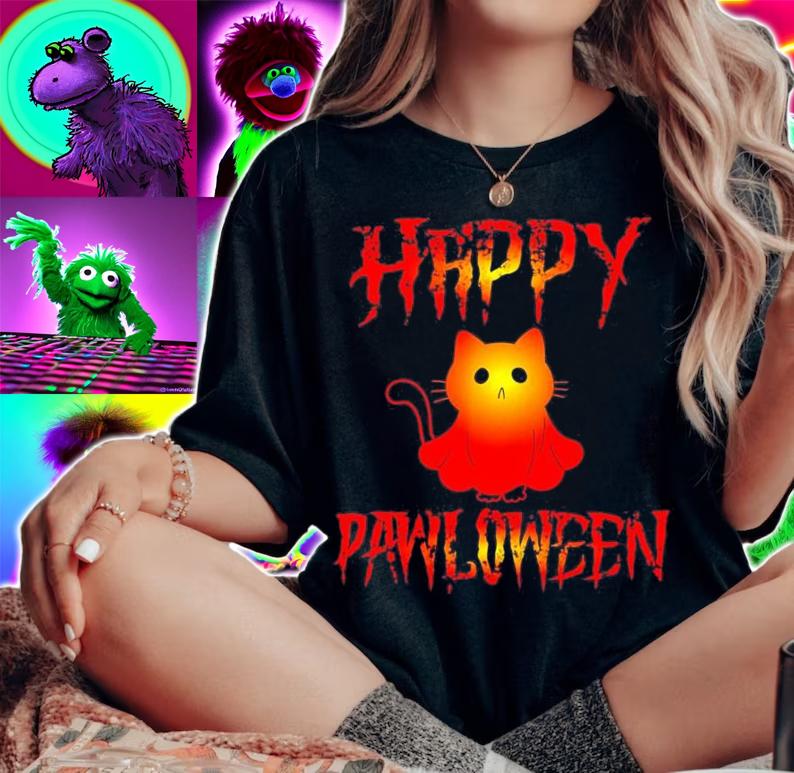 Halloween Cats Ghost Happy Pawloween Shirt