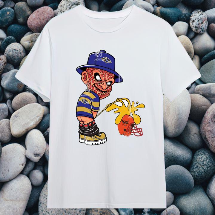 Funny Freddy Krueger Baltimore Ravens Pissing On Cleveland Browns T-Shirt