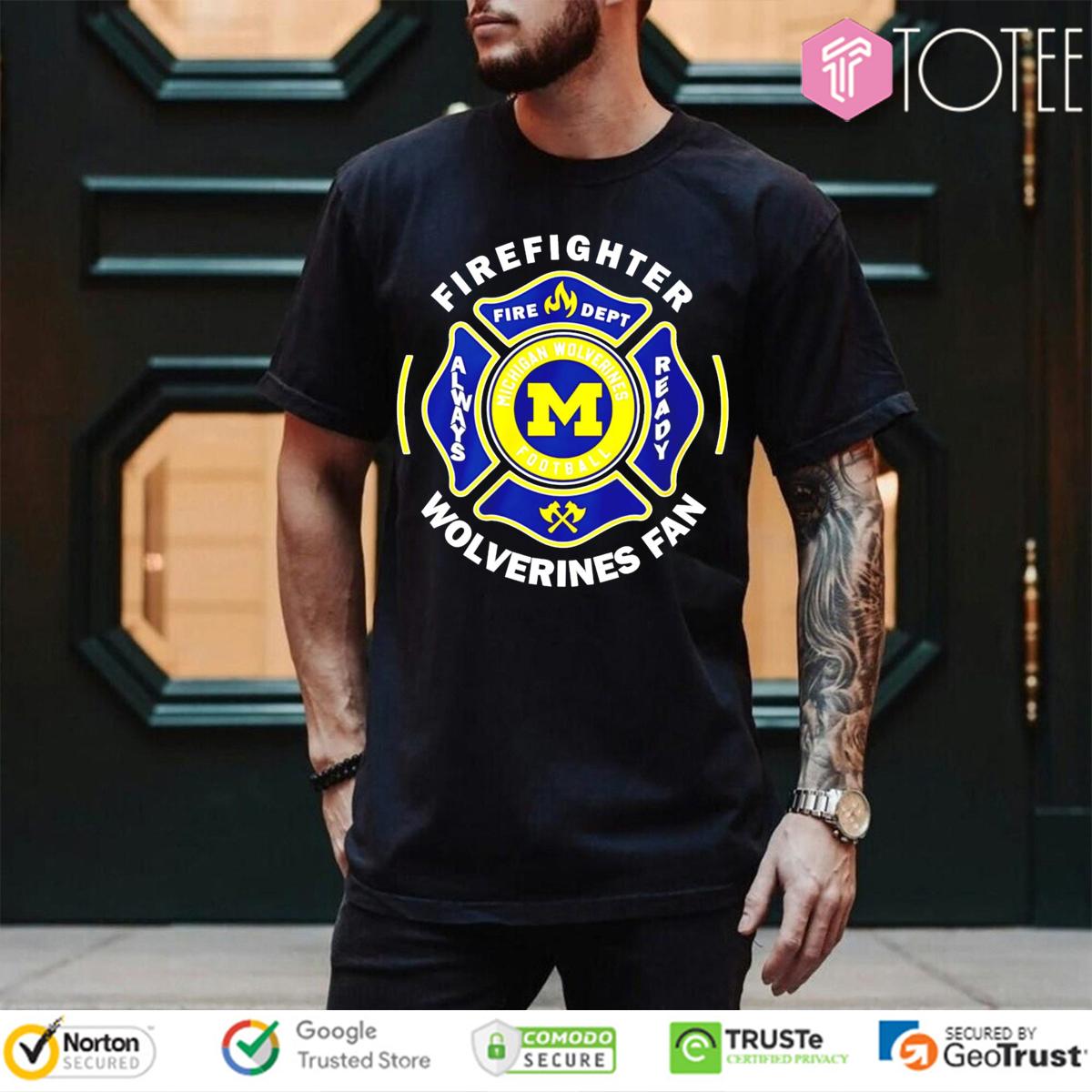 Fire Dept Michigan Wolverines Logo Football Firefighter T-Shirt