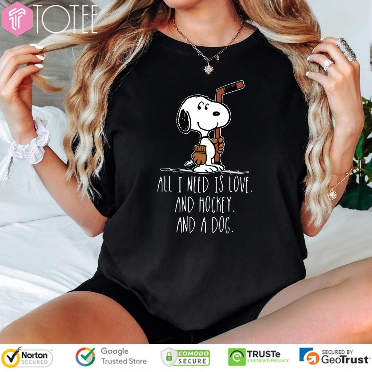 Snoopy All I Need Is Love And Hockey And A Dog T-shirt