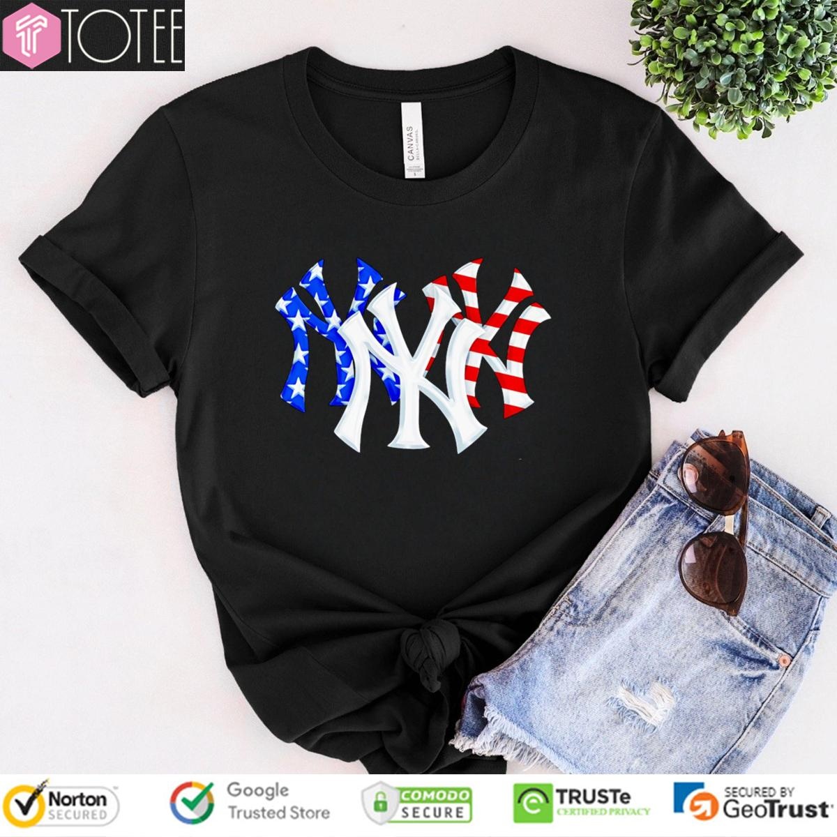 New York Yankees Red White And Blue American Flag 4Th Of July Baseball Logo T-shirt