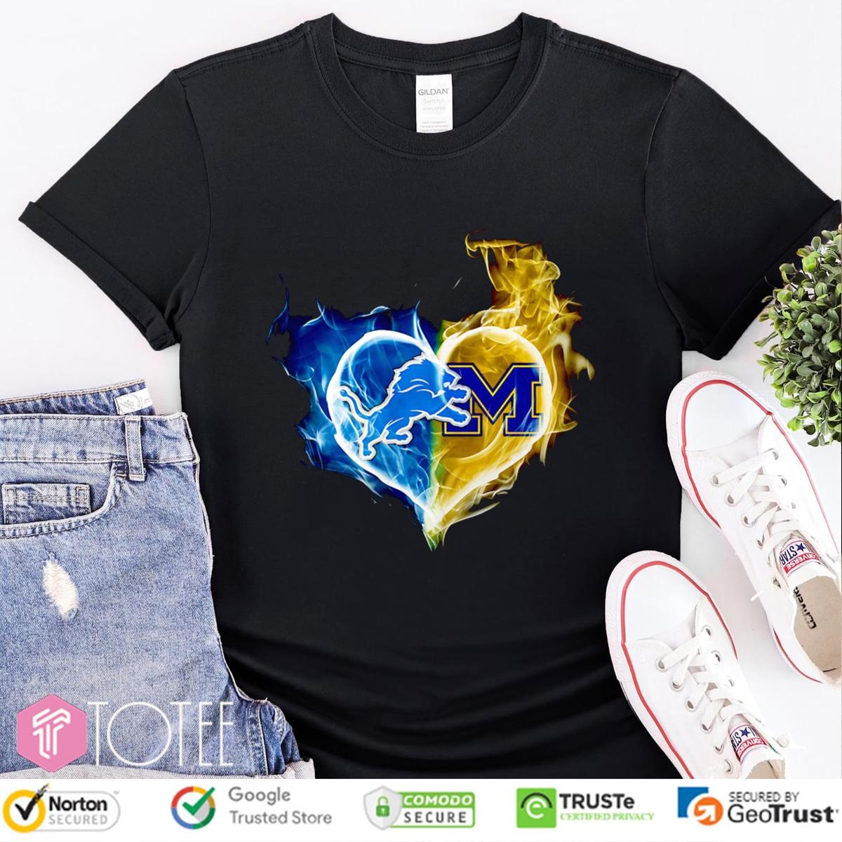 Smoke Heart Detroit Lions Michigan Wolverines T-shirt