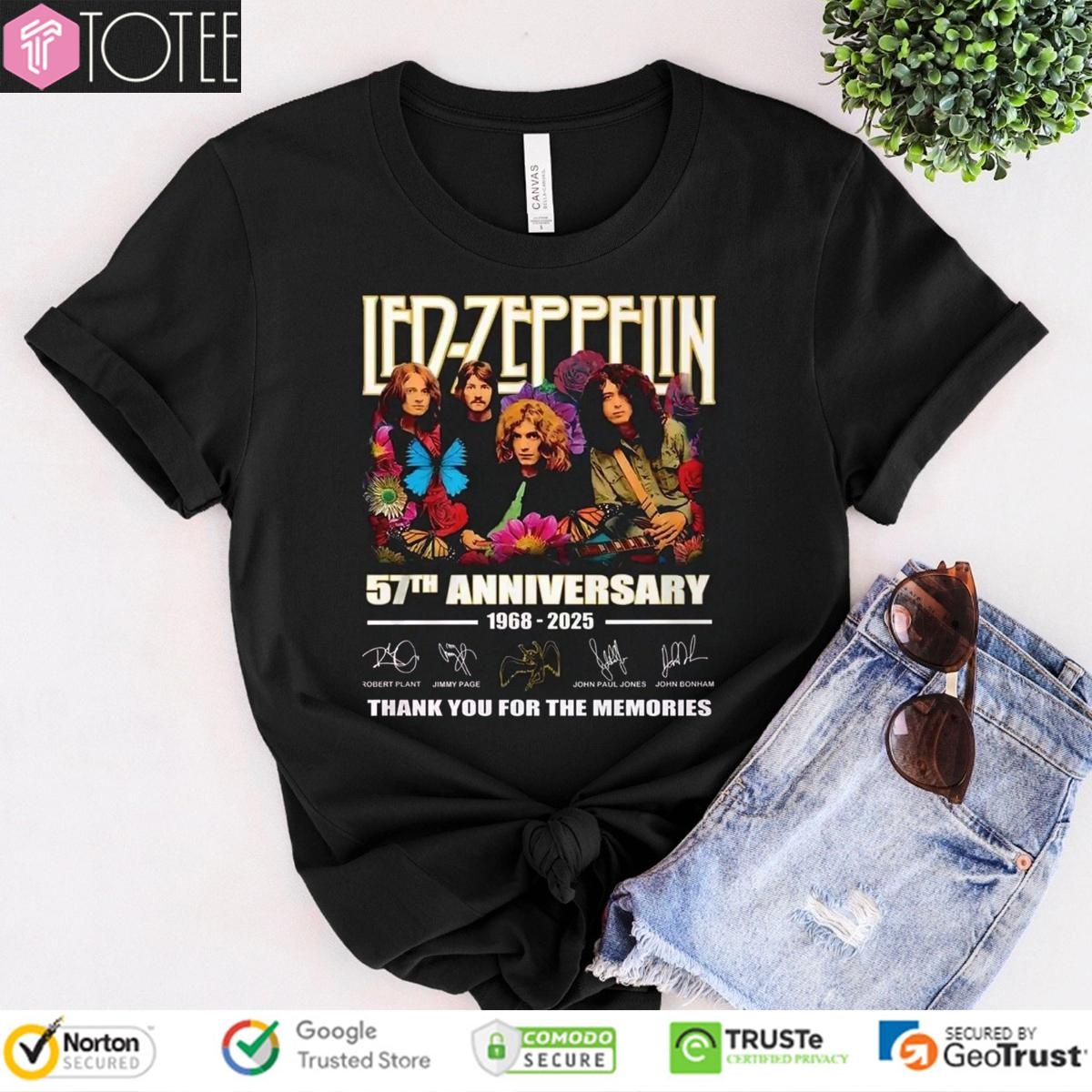 Led Zeppelin 57Th Anniversary 1968-2025 Signatures T-shirt
