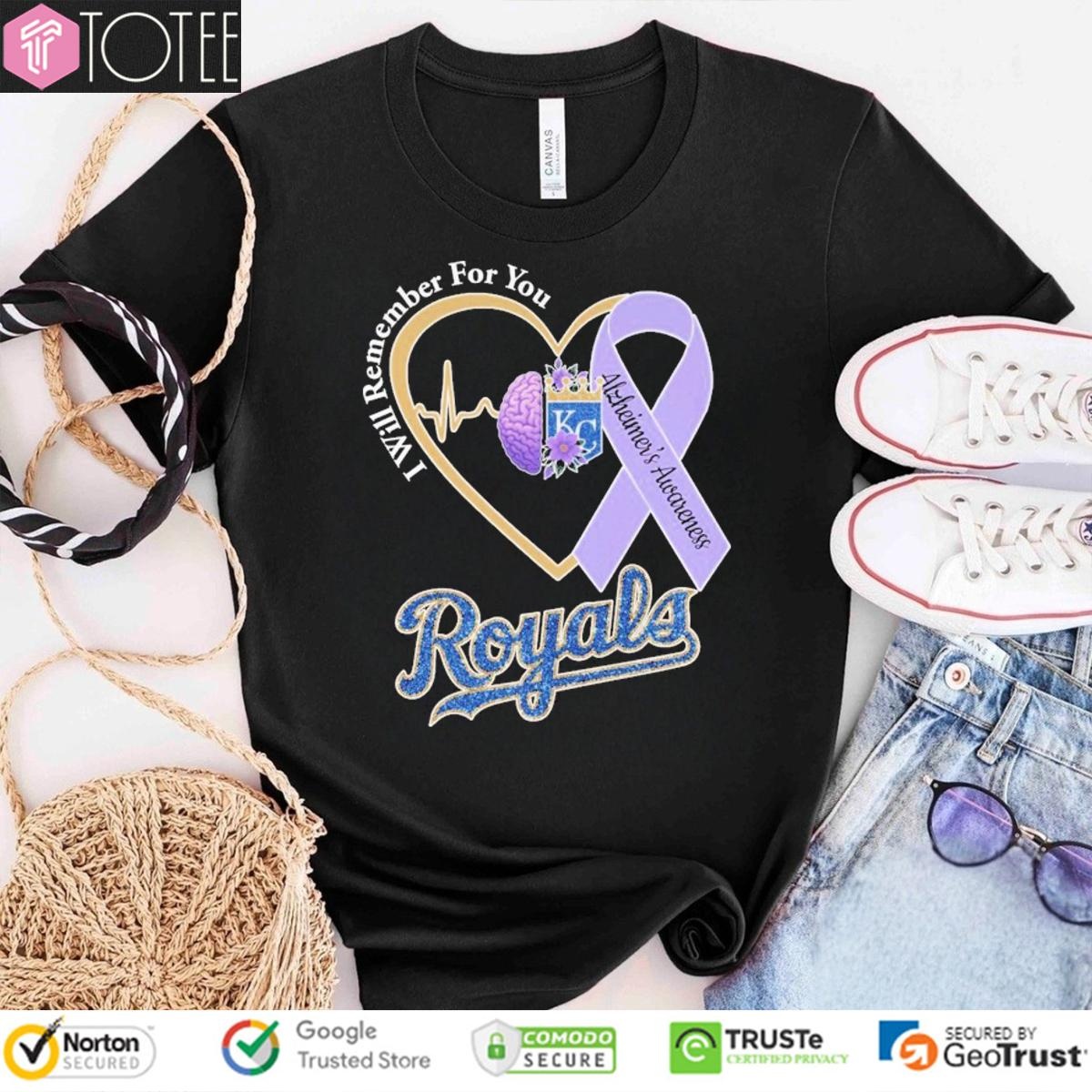 I Will Remember For You Alzheimers Awareness Kansas City Royals Heartbeat T-shirt