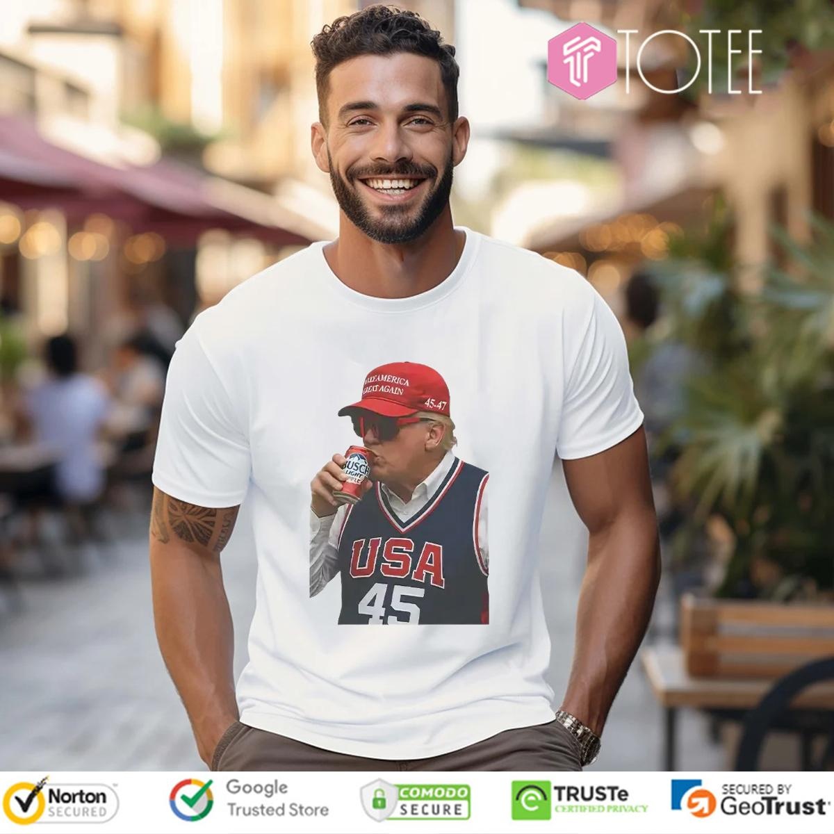 Trump Wearing Maga Hat And Drinking Busch Light Beer T-shirt